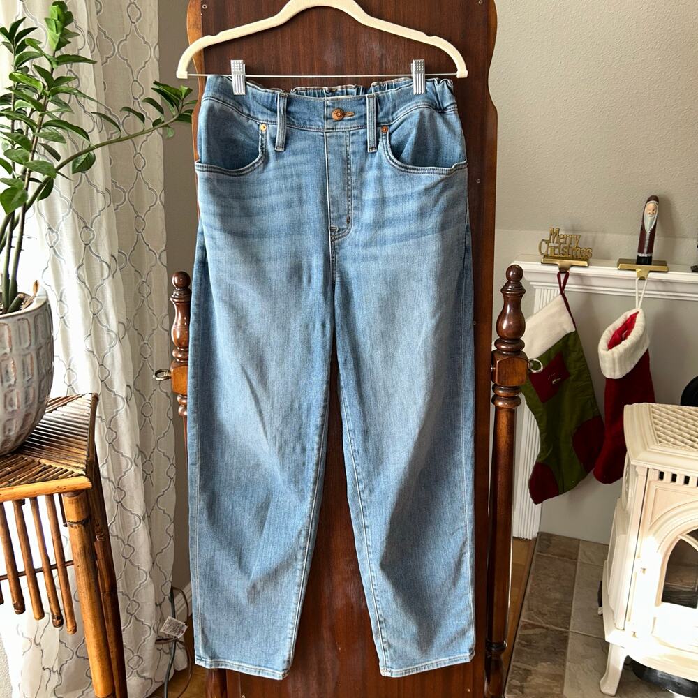 NWT Madewell Pull-On Jeans in Keefe Wash size 26 baggie wide leg taper mom